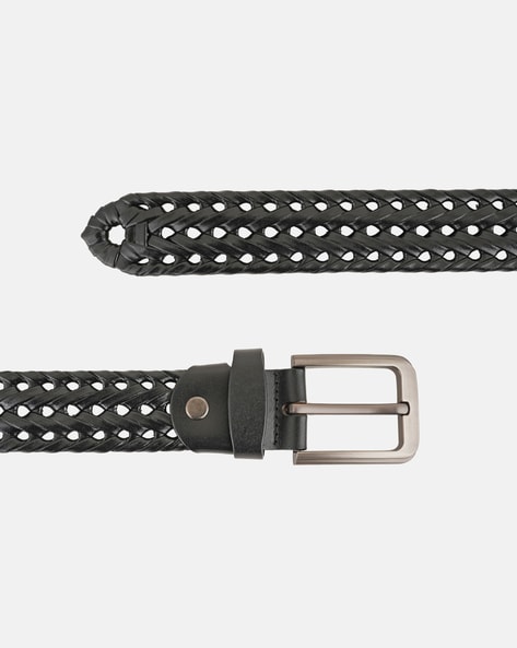 Braided belt in black leather
