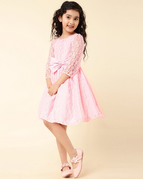 Pink lace fit and flare outlet dress