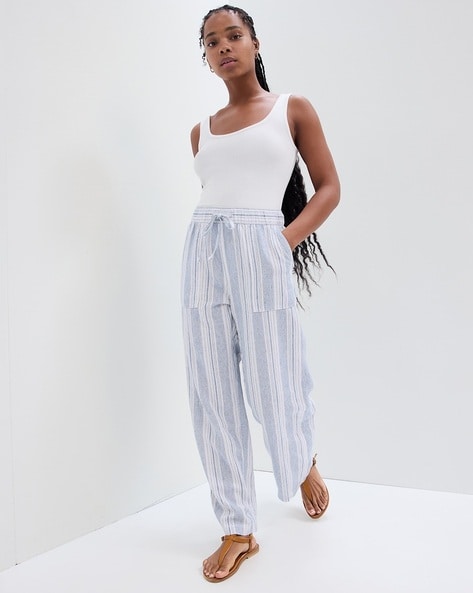 Buy Blue & White Trousers & Pants for Women by GAP Online
