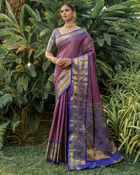 Buy JIADI WORLD Women Blue Jacquard, Pure Silk Woven Zari Kanjivaram Saree,  Nc97 - Royal Queen Online at Best Prices in India - JioMart.