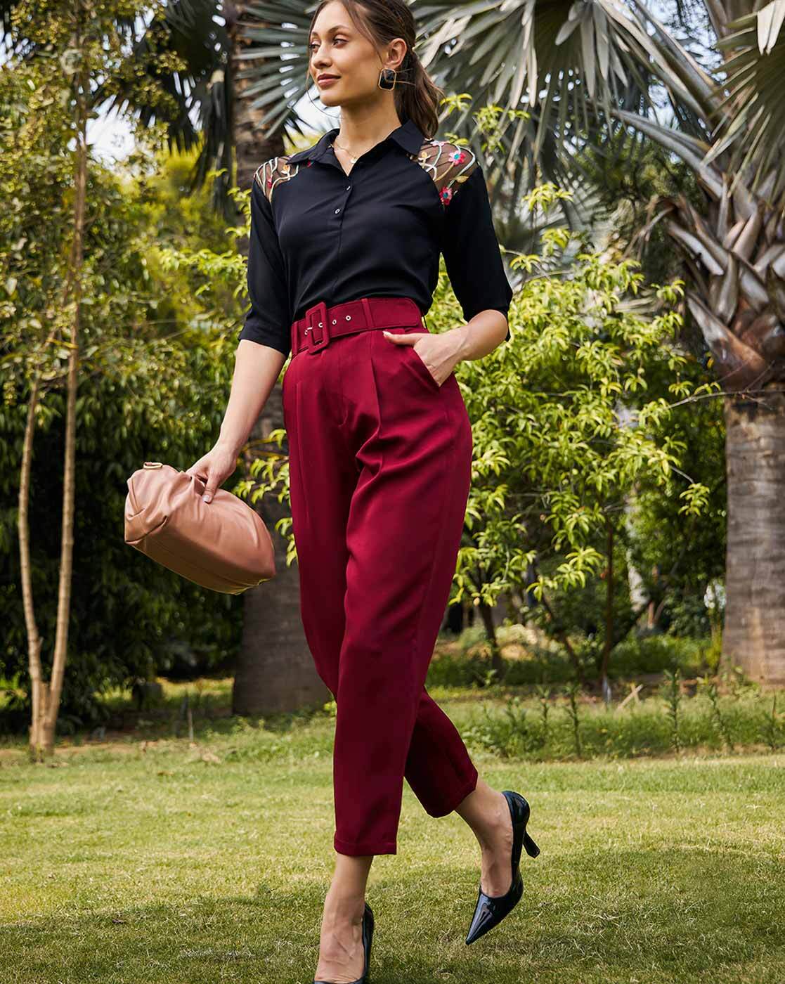 IUGA Relaxed Women Maroon Trousers - Buy IUGA Relaxed Women Maroon Trousers  Online at Best Prices in India