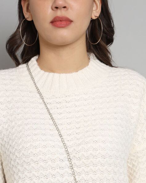 Cowl-Neck Pullover Sweater with Ribbed Sleeves