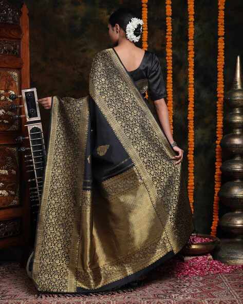 Soft Black Easy Kanjivaram Silk Saree – Panaash Saree