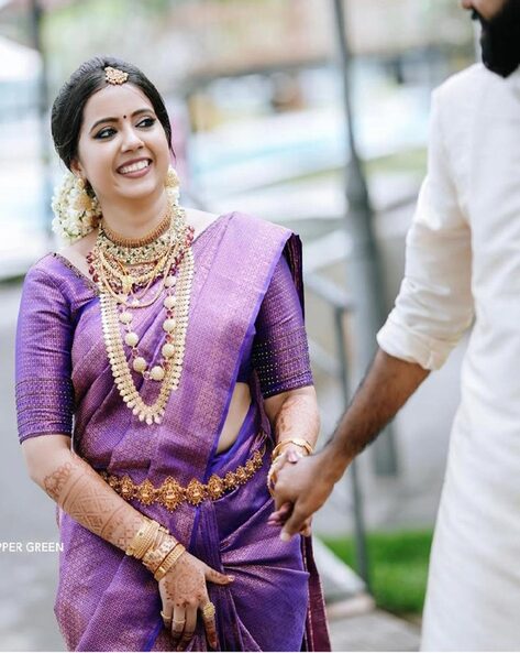 Zari Work Wedding Look Purple Banarasi Soft Silk Saree With Blouse at best  price in Surat