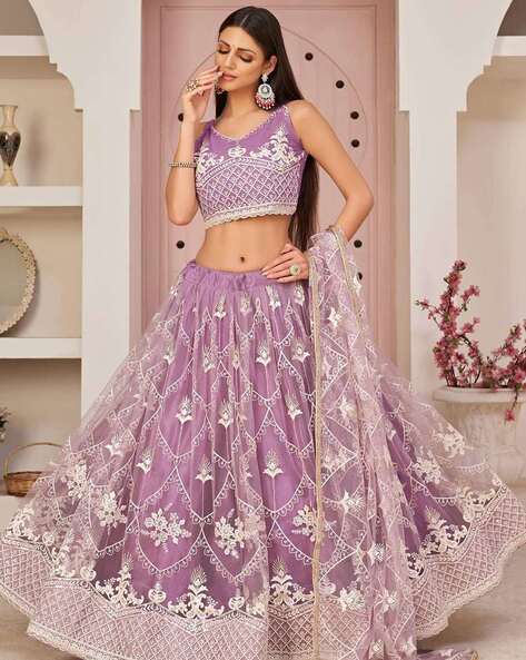 Purple Colored Chinon Fabric Designer Lehenga Choli