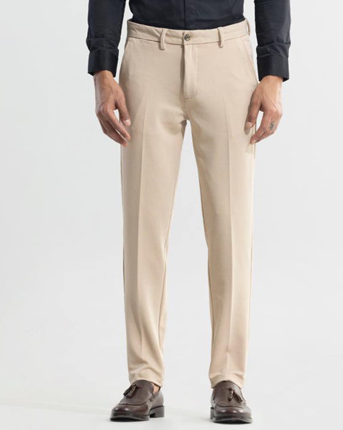 Buy Men's Active Cream Stretch Pants Online | SNITCH