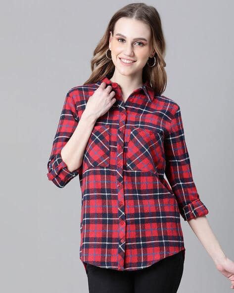 Women Checked Relaxed Fit Shirt with Patch Pockets