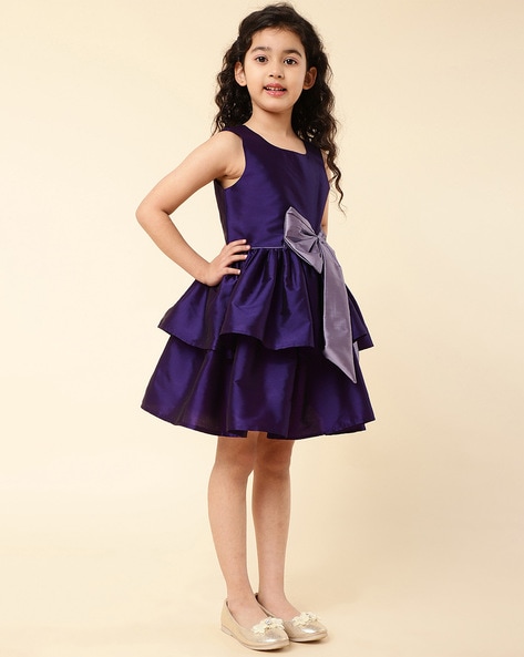 Girl Cascade Organza and lace Dress 3/4 sleeves flower girl dress hot pink purple  dress