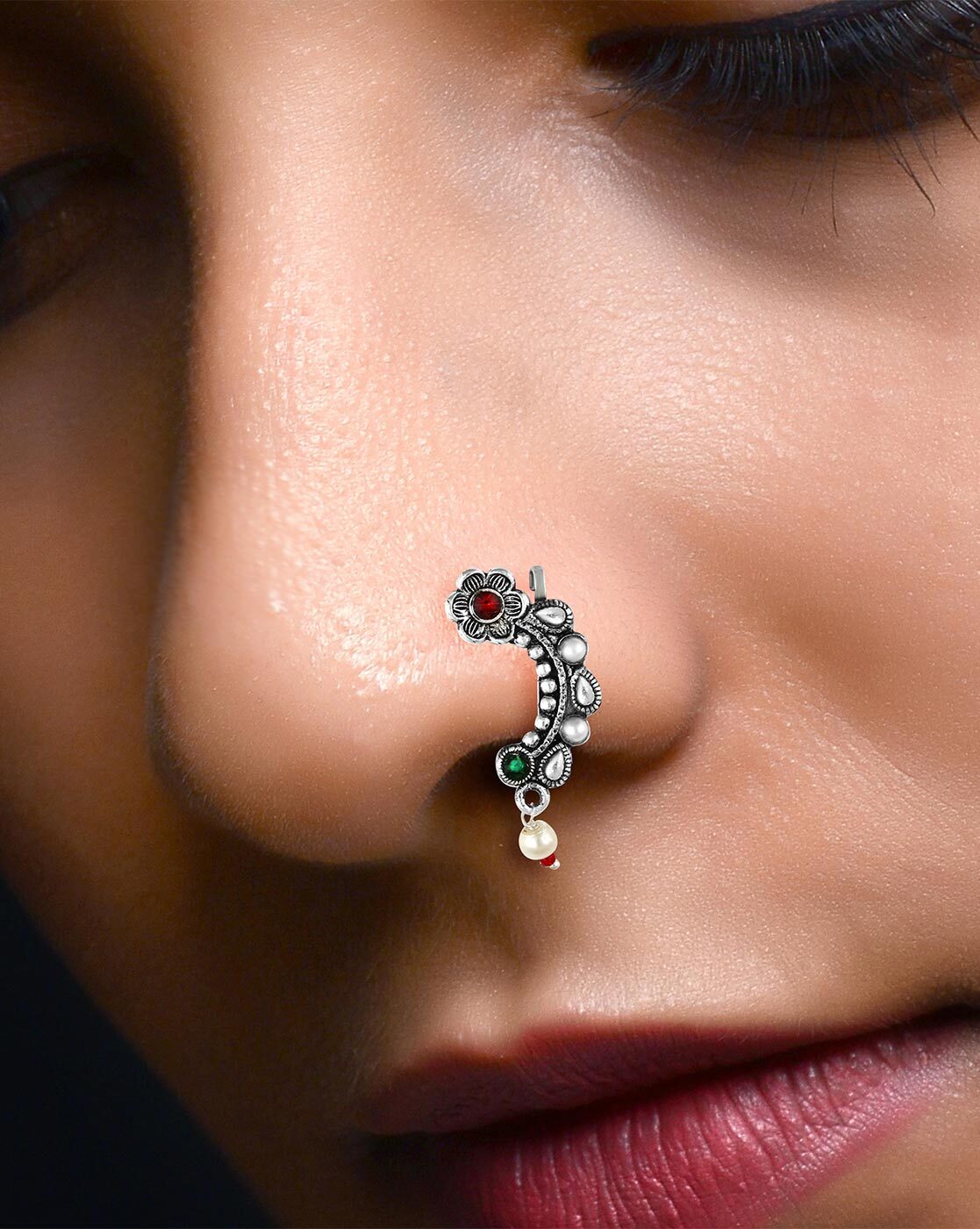 Real Sterling Silver Oxidized Flower Nose Stud Twist nose ring L Bend 24g |  eBay