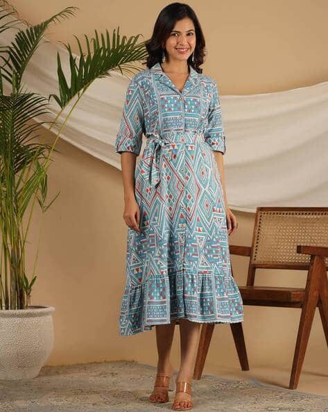 Women Geometric Print Shirt Dress