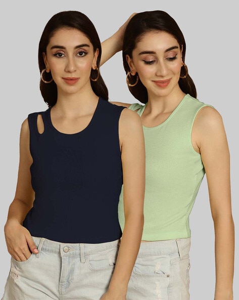 Buy Green & Navy Blue Tops for Women by FRISKERS Online