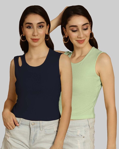FRISKERS Women Pack of 2 Ribbed Round-Neck Tops