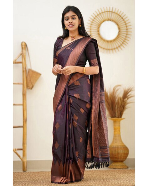 Buy Silk Patch Border Brown Classic Saree : 197860 -