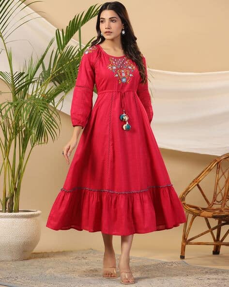 Women Embroidered A-Line Dress - Main Image