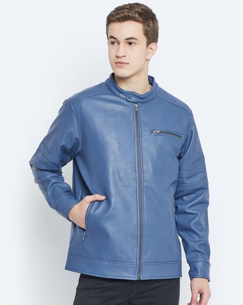 Saint Jenson Blue Leather Men's Bomber Jackets – SaintG India