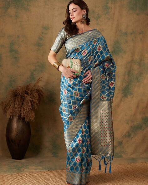 Gleaming Sky-Blue Colored Soft Silk Designer Saree With Blouse - 4557 –  ELEZIO