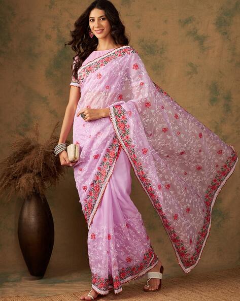 Shop New Floral Organza Saree With Designer Blouse | Me99