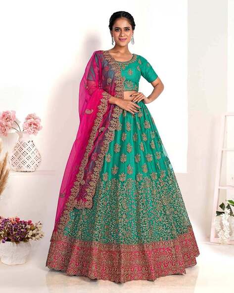 Sea Green & Pink Embroidered Lehenga Set Design by Shyam Narayan Prasad at  Pernia's Pop Up Shop 2024