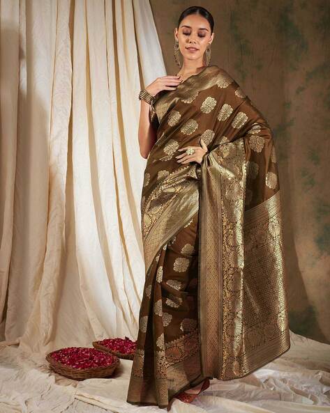 Coffee Saree in Pure Jimmy Silk With Lace Border Party Wear Saree in Coffee  in USA, UK, Malaysia, South Africa, Dubai, Singapore