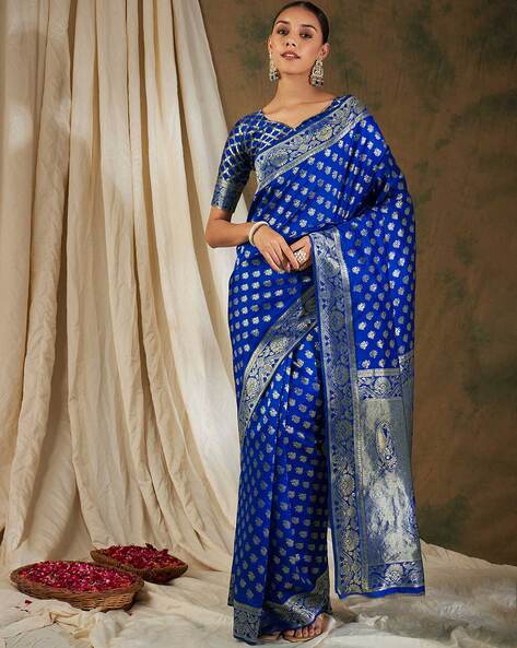 Royal Blue pure Silk Saree woven on 4 pedal.