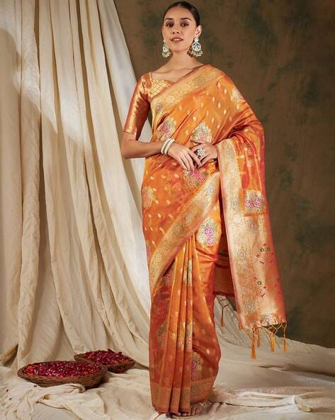 Hand Embroidery Gujrathi stitched Golden Yellow Color silk saree - BP2122-50