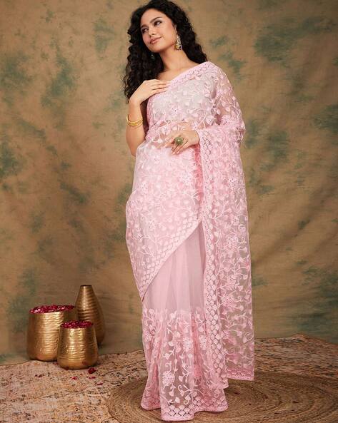 Baby Pink Designer Saree - Bollywood Fashion Australia