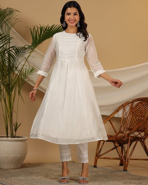 Plain white cheap anarkali kurti