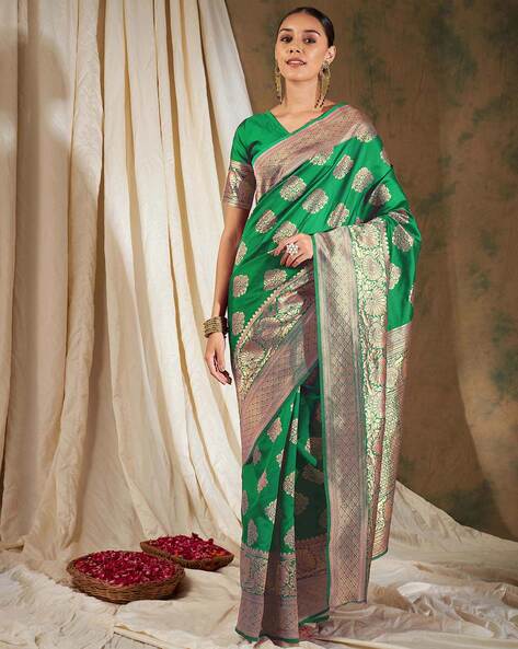 Woven Embroidered Silk Bottle Green Saree|SARV153790