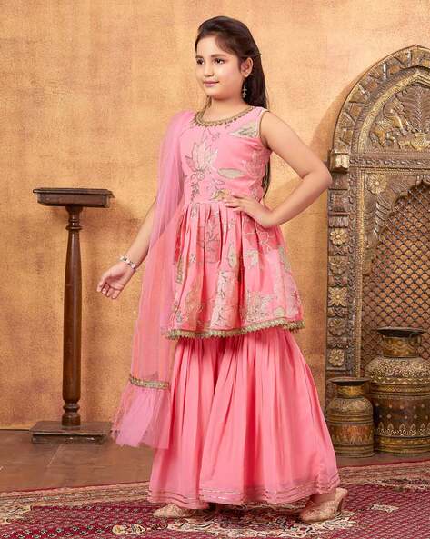 Buy Powder Pink Georgette Lehenga with Dupatta Online in USA – Pure Elegance