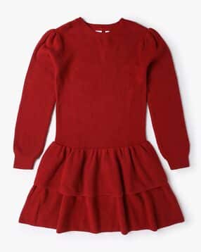 Solid Drop Waist Tiered Sweater Dress-image-47