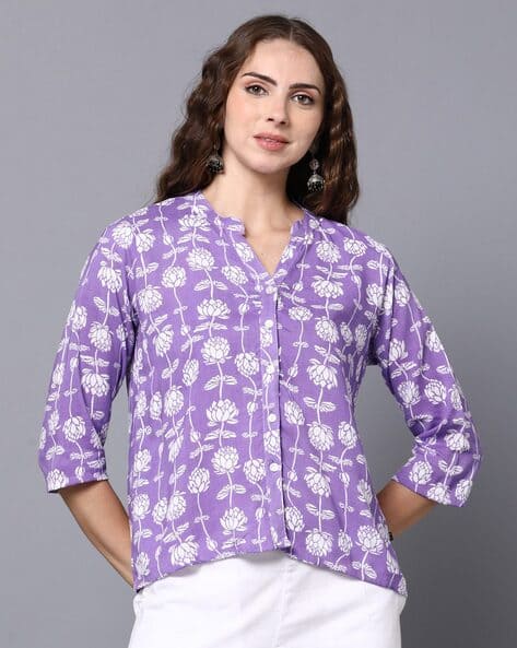 Women Floral Print Straight Fit Shirt Top