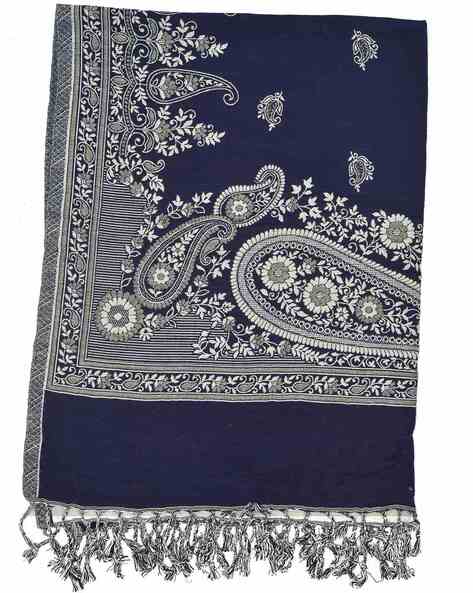 Women Paisley Woven Stole with Tassels Price in India