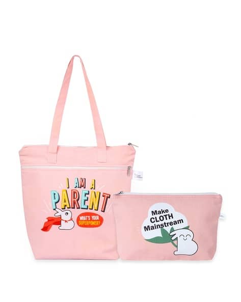 Typographic Print Tote Bag with Pouch