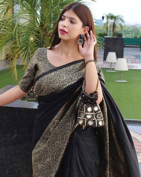 Banarasi Silk Black Jacquard Saree With Blouse