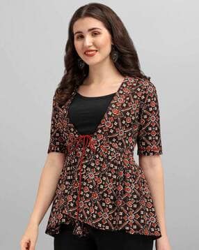 Women Printed No Darts Angrakha Tunic