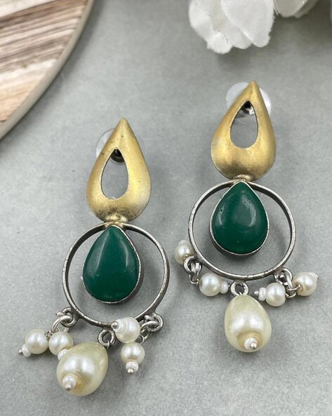 Blue Green Tahitian Pearl Earrings in 14K Gold #ER18