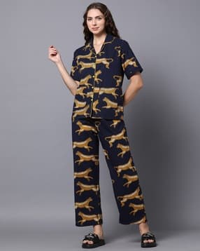 Women Animal Print Shirt & Pyjamas Set-image-49