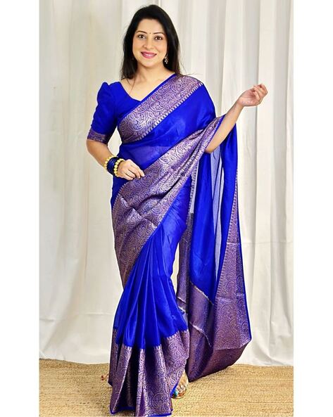 Cerulean Frost Blue Woven Paithani Silk Saree – MySilkLove