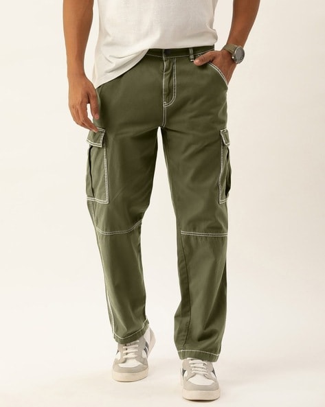 Printed cotton twill cargo trousers - Sage green - Men | H&M IN