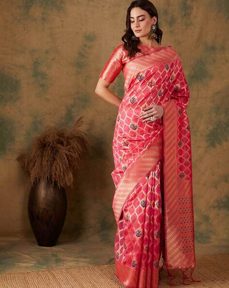 Pink and Grey Block Printed Supernet Kota saree With Mirror Work|Desically  Ethnic