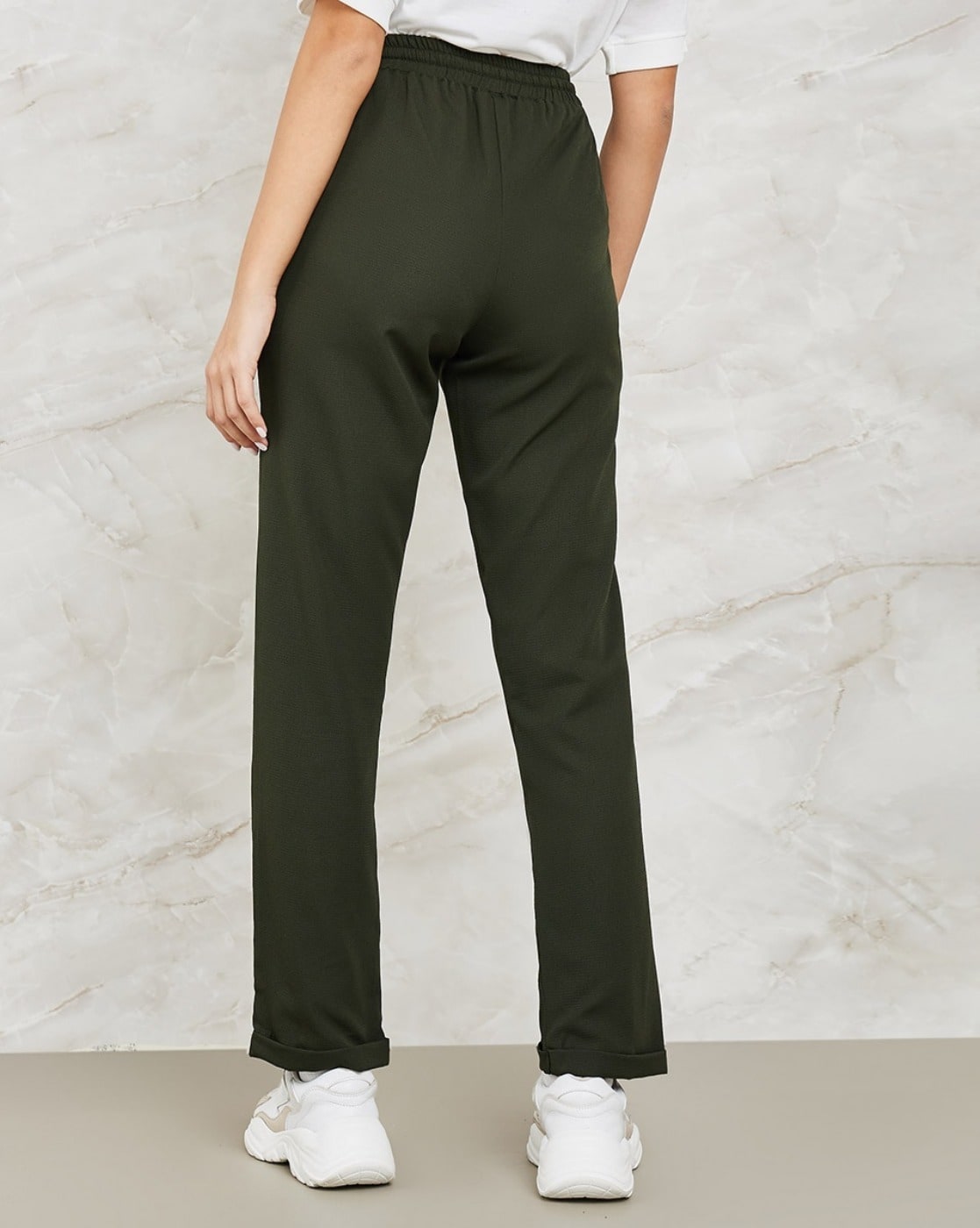 Women Tapered Fit Pants with Elasticated Drawstring Waist