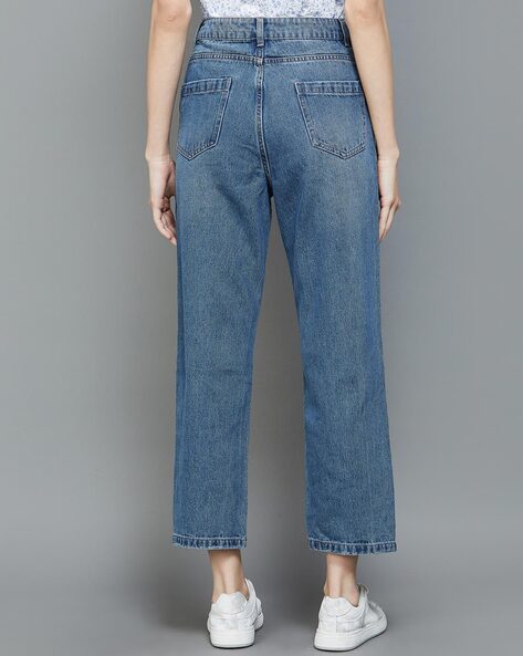 Women Straight Jeans with Semi Elasticated Waist