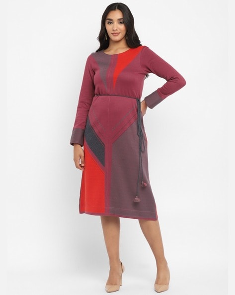 Buy AND Sage Solid Boat Neck Polyester Women Shift Dress | Shoppers Stop