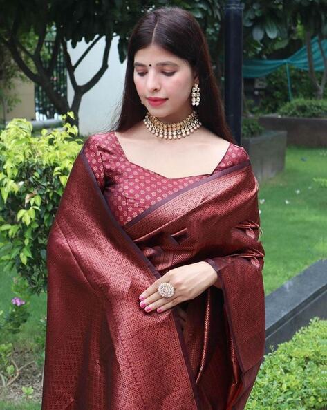 Mahogany Maroon Kanjivaram Silk Saree – SHANGRILA DESIGNER