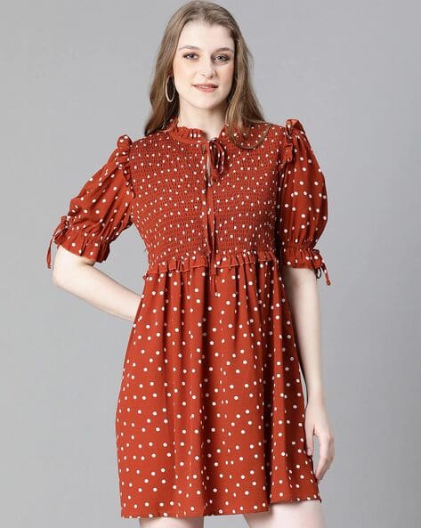 sachin and babi light blue dress Miss Chase Rust Solid Three-Quarter Sleeves Casual Dress main image 0