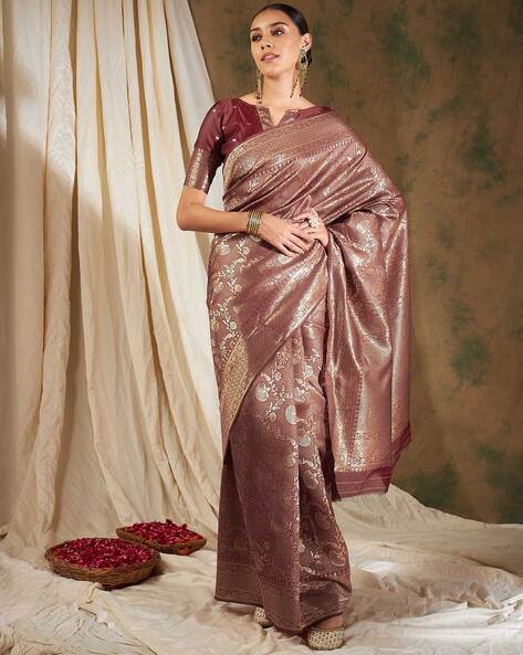 Buy Grey Sarees for Women by LILOTS Online | Ajio.com