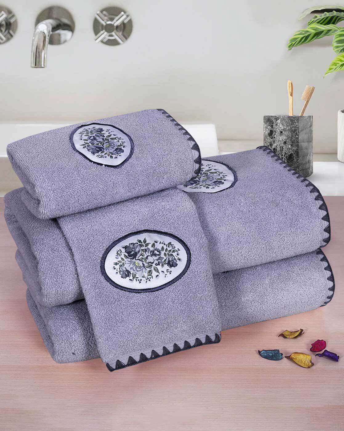 Purple and grey online bath towels