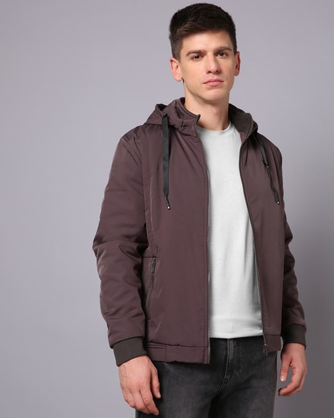 Men Regular Fit Hooded Bomber Jacket