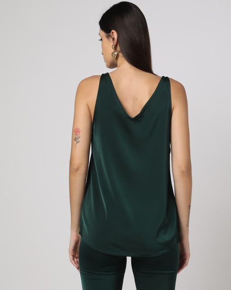 Buy Forest Green Sleeveless Blouse With Sweetheart Neckline Online