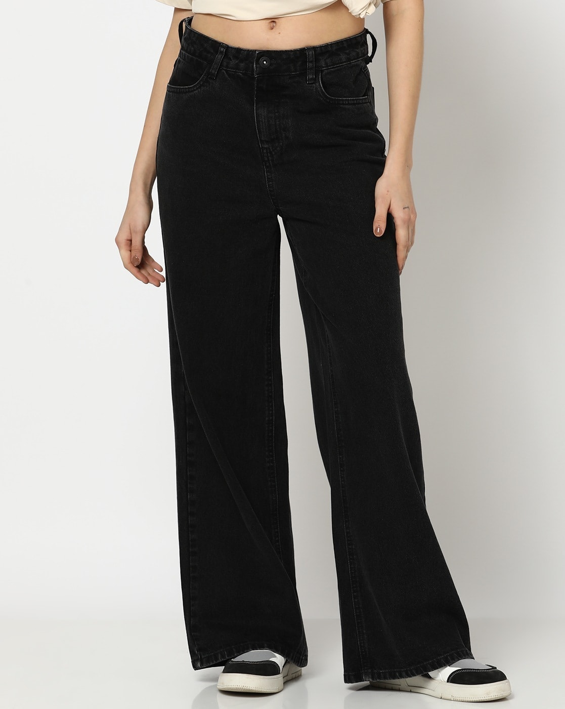 Buy BuyNewTrend Black Denim Straight Wide Leg Women Jeans Online at Best  Prices in India - JioMart.